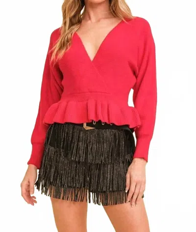 Cloud Ten Ribbed Long Sleeve Sweater In Red In Multi