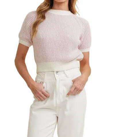 Cloud Ten Ribbed Short Sleeve Sweater In Light Pink