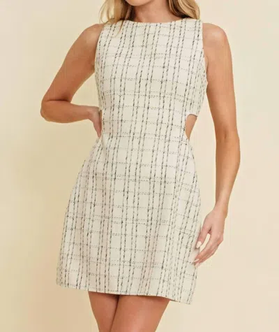 Cloud Ten Side Cut Out Tweed Dress In Cream In White