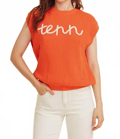 Cloud Ten Tenn Embroidered Sleeveless Sweater Top In Orange