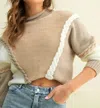 Cloud Ten Two Tone Contrast Chain Sweater In Beige