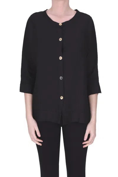 Clouds Flared Linen Shirt In Black
