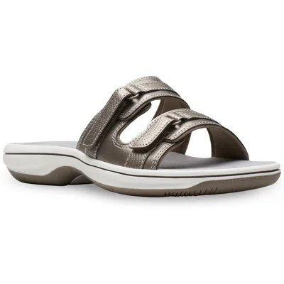 Cloudsteppers By Clarks Breeze Piper Womens Faux Leather Slip On Slide Sandals In Silver