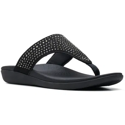 Cloudsteppers By Clarks Brio Vibe Womens Sandals Rhinestone Flip-flops In Black