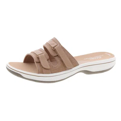 Cloudsteppers By Clarks Womens Laceless Faux Leather Slide Sandals In Beige