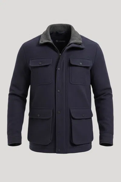 Cloudveil Park City Vegan Wool Barn Jacket In Navy