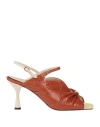 Clove Woman Sandals Rust Size 6 Leather, Textile Fibers In Red