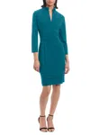 Clover And Sloane Long Sleeve Zip Neck Sheath Dress In Ocean Deep