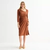 Clover And Sloane Womens 3/4 Sleeve Sheath Dress In Brown
