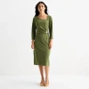 Clover And Sloane Womens 3/4 Sleeve Sheath Dress In Green