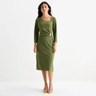 Clover And Sloane Womens 3/4 Sleeve Sheath Dress In Green