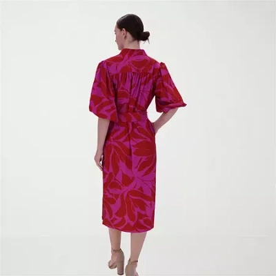 Clover And Sloane Womens Short Sleeve Midi Floral Shift Dress In Animal Print