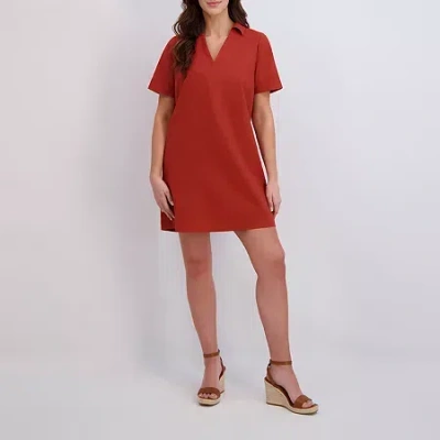 Clover And Sloane Womens Short Sleeve Shift Dress In Red