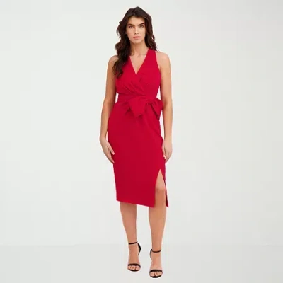 Clover And Sloane Womens Sleeveless Midi Sheath Dress In Red