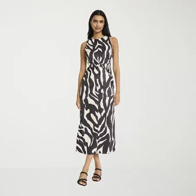 Clover And Sloane Womens Sleeveless Midi Zebra Sheath Dress In Black