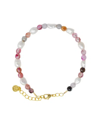 Cloverpost Fern 14k Plated Agate & 4-5mm Pearl Bracelet In Gold