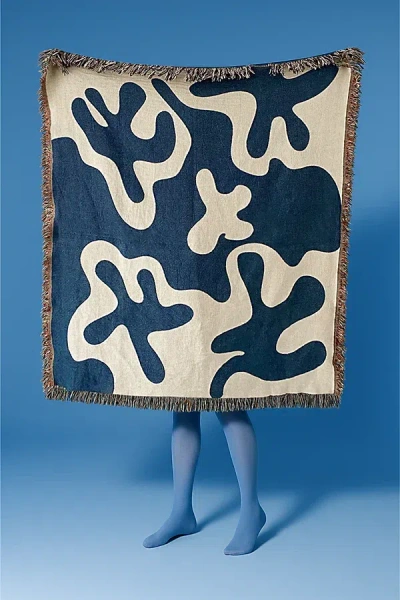 Clr Shop Dancing Shapes Woven Throw Blanket In Denim At Urban Outfitters