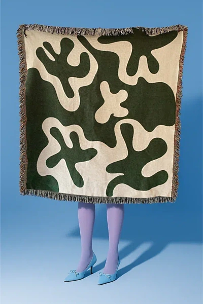 Clr Shop Dancing Shapes Woven Throw Blanket In Forest Green At Urban Outfitters