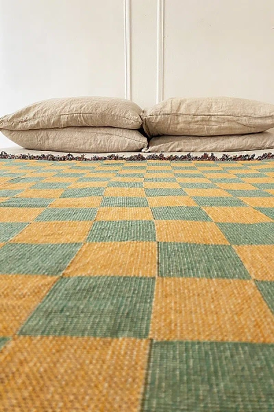 Clr Shop Green & Gold Woven Throw Blanket In Green/gold At Urban Outfitters