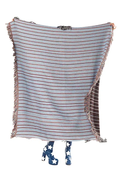 Clr Shop Stripey Woven Throw Blanket In Blue And Red At Urban Outfitters