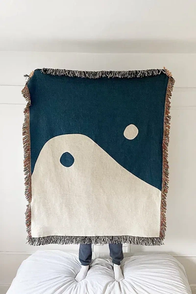 Clr Shop Yin Yang Woven Throw Blanket In Deep Blue At Urban Outfitters
