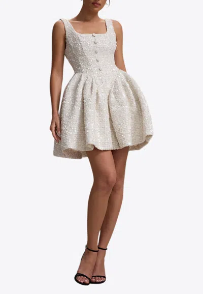 Club L London Sugar Plum Sequined Boucle Mini Dress In White