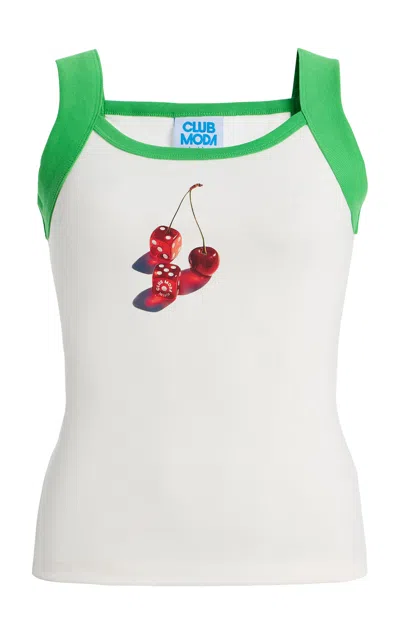 Club Moda Exclusive La Isla Cherry Dice Cotton Tank Top In White