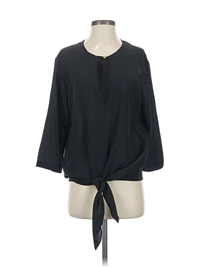 Pre-owned Club Monaco 3/4 Sleeve Silk Top Black Keyhole Neckline Tops