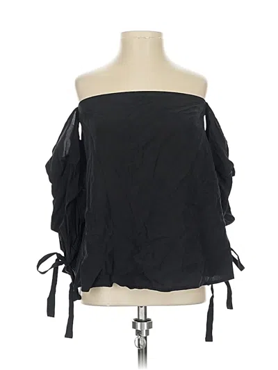Pre-owned Club Monaco 3/4 Sleeve Silk Top Black Off The Shoulder Neckline Tops