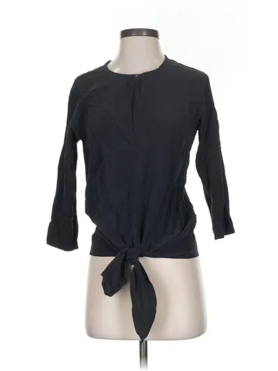 Pre-owned Club Monaco 3/4 Sleeve Silk Top Black Solid Pattern Keyhole Neckline Tops