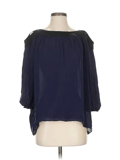 Pre-owned Club Monaco 3/4 Sleeve Silk Top Blue Cold Shoulder Neckline Tops