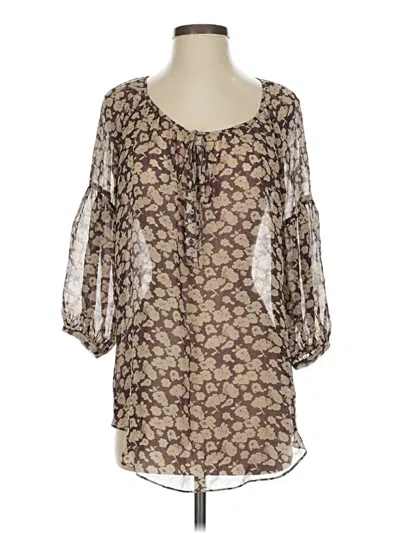 Pre-owned Club Monaco 3/4 Sleeve Silk Top Brown Tie Neck Tops