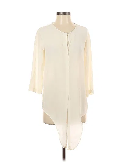 Pre-owned Club Monaco 3/4 Sleeve Silk Top Ivory Keyhole Neckline Tops In White