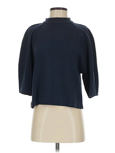 Pre-owned Club Monaco 3/4 Sleeve Top Blue Solid Pattern Mock Neckline Tops