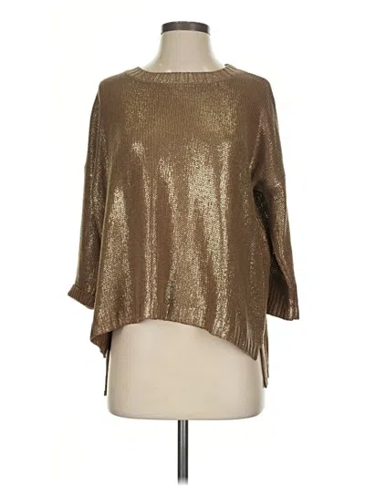 Pre-owned Club Monaco 3/4 Sleeve Top Brown Metallic Pattern Boatneck Tops