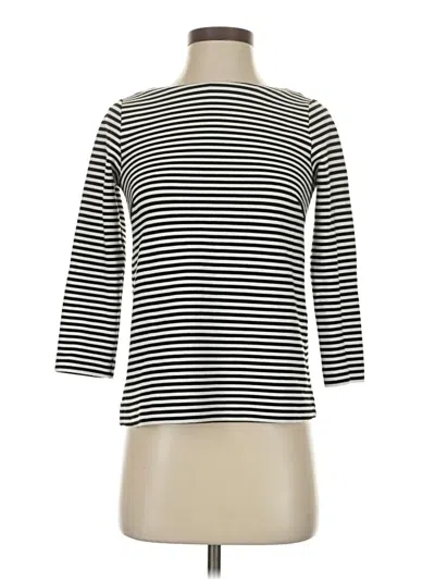 Pre-owned Club Monaco 3/4 Sleeve Top Ivory Stripes Pattern Boatneck Tops In White