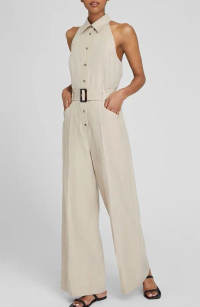 Club Monaco Belted Sleeveless Jumpsuit In 230 - Tan/ Tan