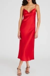Club Monaco Cowl Neck Silk Charmeuse Slipdress In Tango Red
