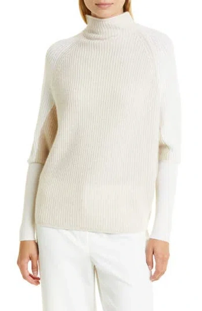 Club Monaco Emma Colorblock Mock Neck Cashmere Sweater In White