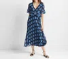 Club Monaco Gostanzah Pleated Diamond Print Ruffle Midi Dress In Blue In Blue
