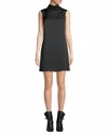Club Monaco Jourdan Sleeveless Turtleneck Straight Satin Dress In Black In Black