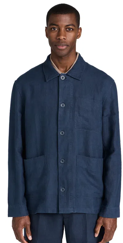 Club Monaco Linen Cpo Shirt Jacket Navy/bleu Marine In Blue