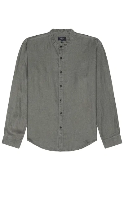 Club Monaco Linen Shirt In Stripe - Dark Gray