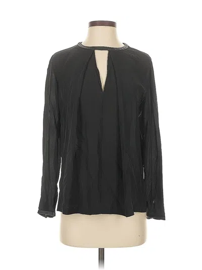 Pre-owned Club Monaco Long Sleeve Silk Top Black Keyhole Neckline Tops