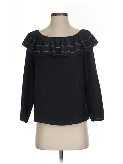 Pre-owned Club Monaco Long Sleeve Silk Top Black Ruffles Neckline Tops