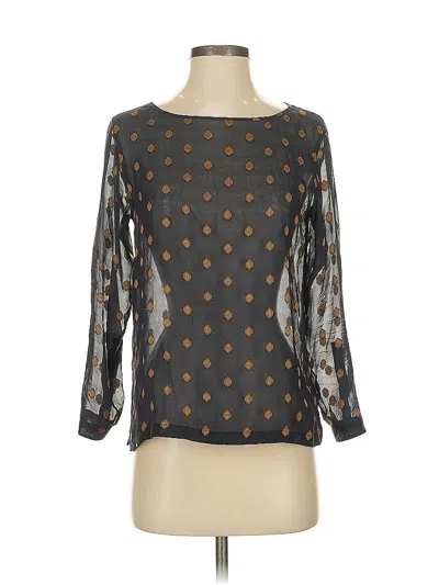 Pre-owned Club Monaco Long Sleeve Silk Top Black Square Neckline Tops