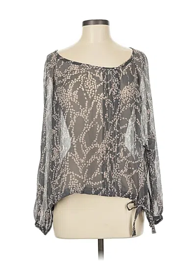 Pre-owned Club Monaco Long Sleeve Silk Top Gray Sweetheart Neckline Tops