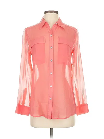 Pre-owned Club Monaco Long Sleeve Silk Top Pink Color Block Pattern Mock Neckline Tops