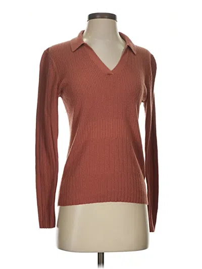 Pre-owned Club Monaco Long Sleeve Top Brown Collared Neckline Tops
