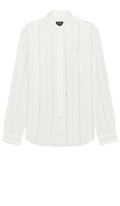 Club Monaco Long Sleeve Wide Stripe Linen Shirt In White & Black